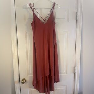 LUSH Women's Strappy V-Neck Layered Midi Dress in Rust